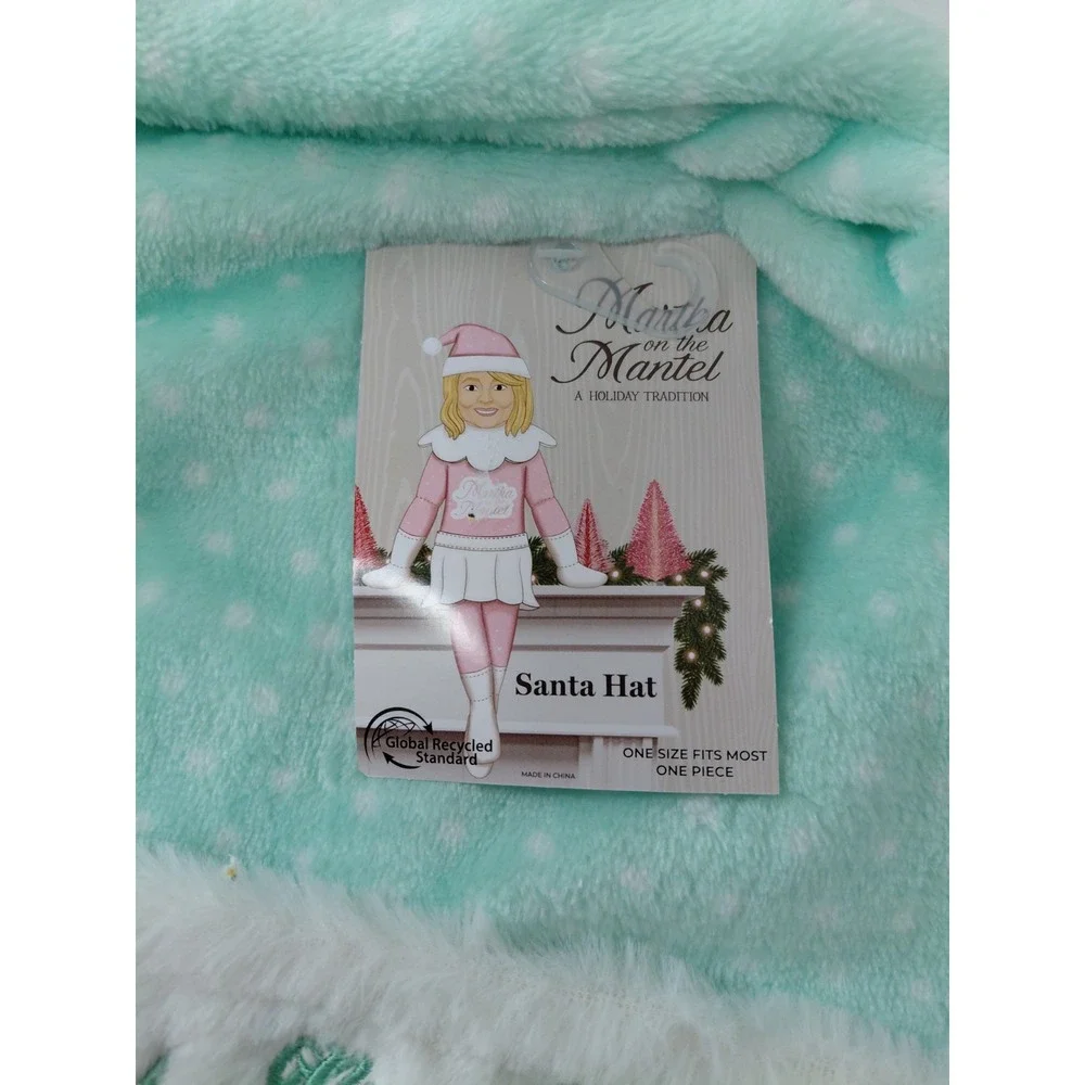 Martha On The Mantel Martha Stewart‎ Santa Hat OSFM Mint Green NEW